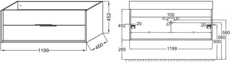 Тумба под раковину Jacob Delafon VIVIENNE, 120 см, 2 ящика, белая, EB1509-N18-N18