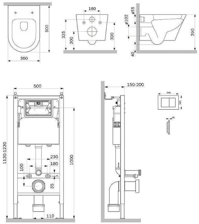 Комплект унитаза с инсталляцией AM.PM Sense FlashClean IS90201.741701 с сиденьем Микролифт и Белой глянцевой клавишей смыва