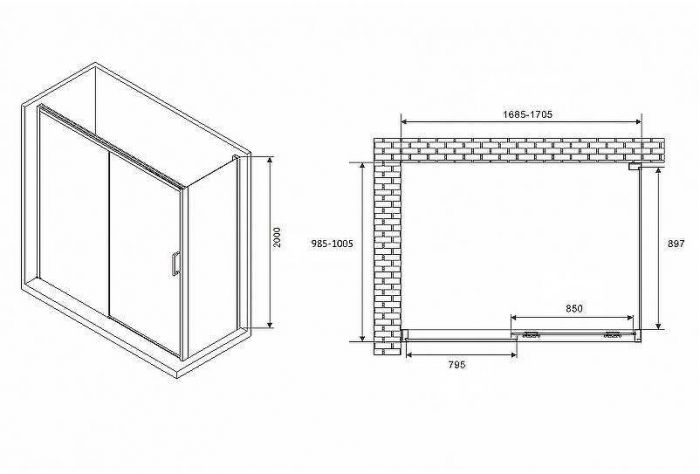 Душевой уголок Abber Komfort 170x100 AG93170B-S102B профиль Черный стекло прозрачное