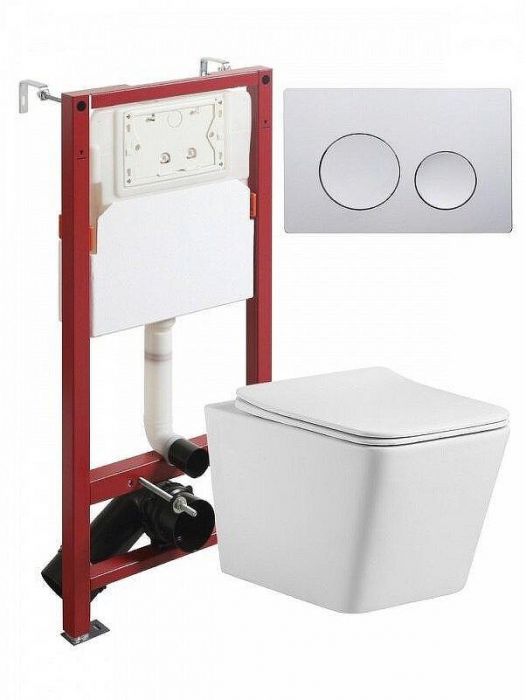 Комплект унитаза с инсталляцией Agger ATI10150+APB100 цвет Белый с сиденьем Микролифт и клавишей смыва цвет Хром