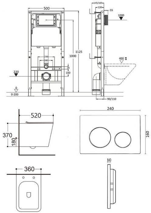 Комплект унитаза с инсталляцией Agger ATI10150+APB100 цвет Белый с сиденьем Микролифт и клавишей смыва цвет Хром