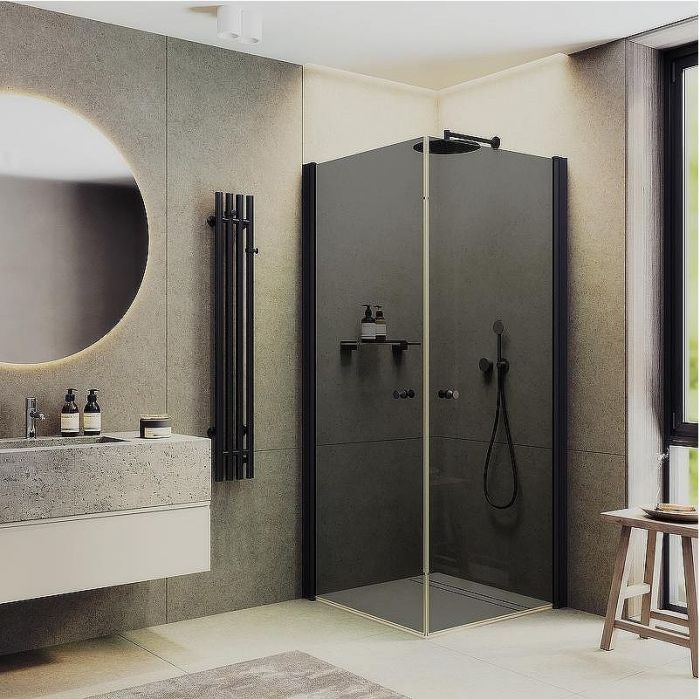 Душевой уголок Maybah Glass MGY-1300-6 900x900x1980 на монопетлях Черный стекло графитовое