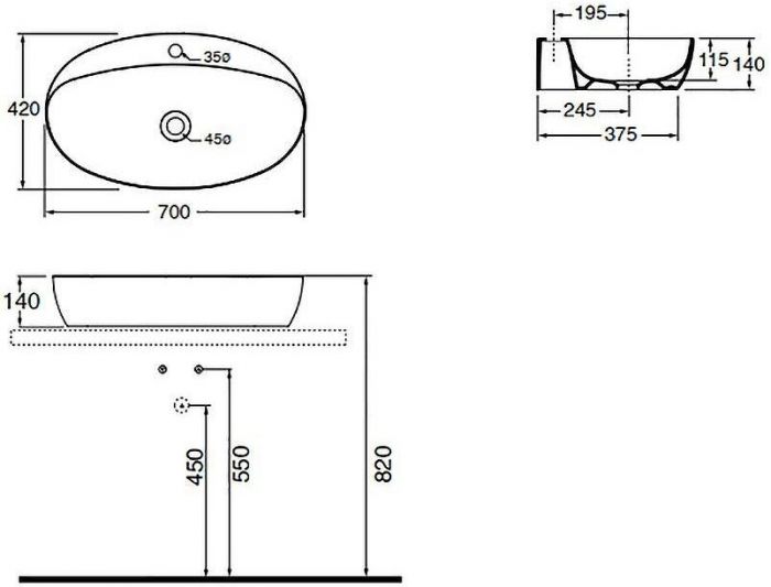 Раковина Azzurra Elegance Circle 70 ELLA070420CMBI/(ECI70M bi)*1 Белая
