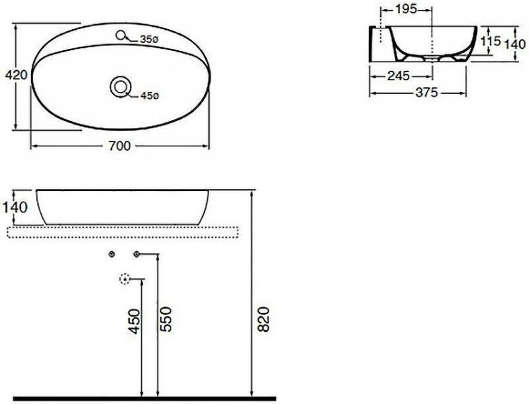 Раковина Azzurra Elegance Circle 70 ELLA070420CMBI/(ECI70M bi)*1 Белая