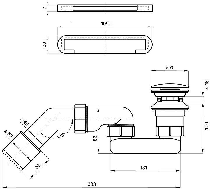 Слив-перелив Wellsee Useful Extras 231922000 click-clack цвет Белый глянцевый