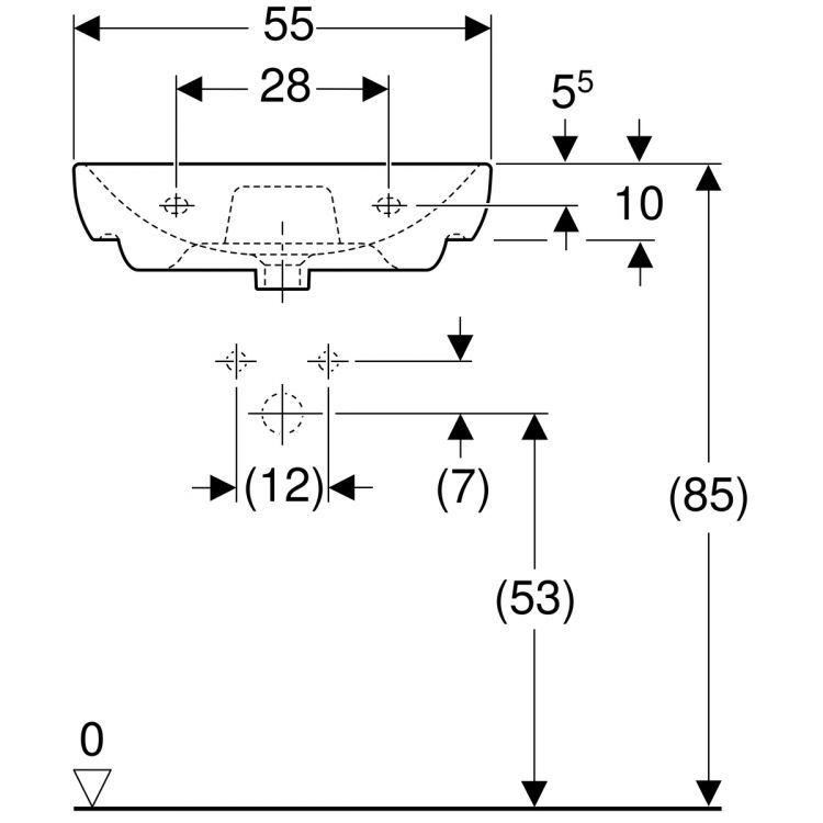 Раковина Geberit Smyle 55х48 см, с отв. под смеситель, с отв. перелива [500.227.01.1]
