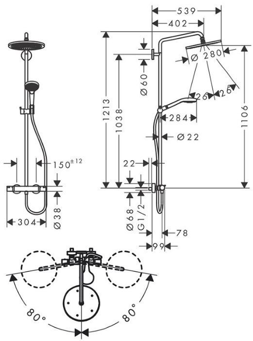 Hansgrohe Croma Select S Душевая система, 1jet, с термостатом и ручным душем, цвет: белый матовый