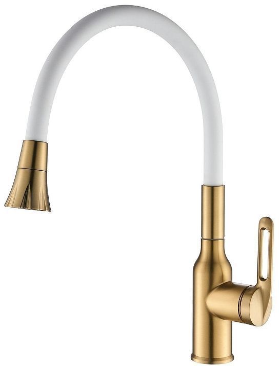 Смеситель для кухни Raffine F303G-1 цвет Золотой сатин Белый Смеситель для кухни Raffine F303G-1 цвет Золотой сатин Белый