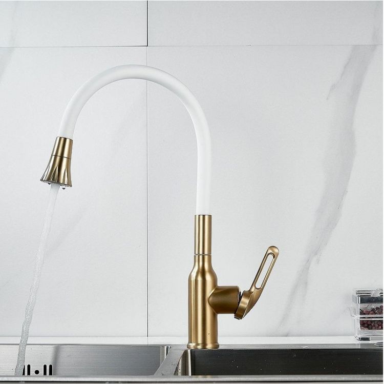 Смеситель для кухни Raffine F303G-1 цвет Золотой сатин Белый Смеситель для кухни Raffine F303G-1 цвет Золотой сатин Белый