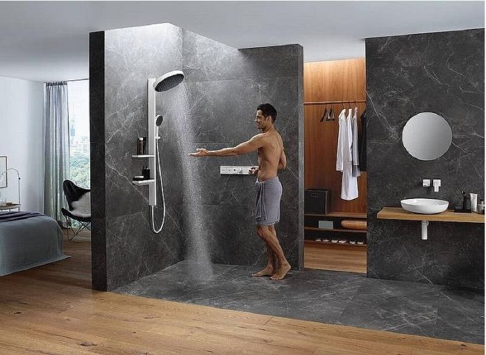 Смеситель для душа Hansgrohe RainSelect 15380670 с термостатом Черный матовый