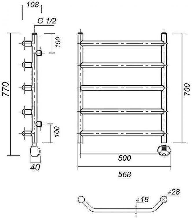 Электрический полотенцесушитель Domoterm Лаура П5 500x700 АБР ER Античная бронза