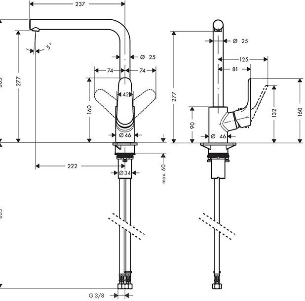 Hansgrohe Focus Кухонный смеситель для кухни, 280, однорычажный, цвет: черный матовый