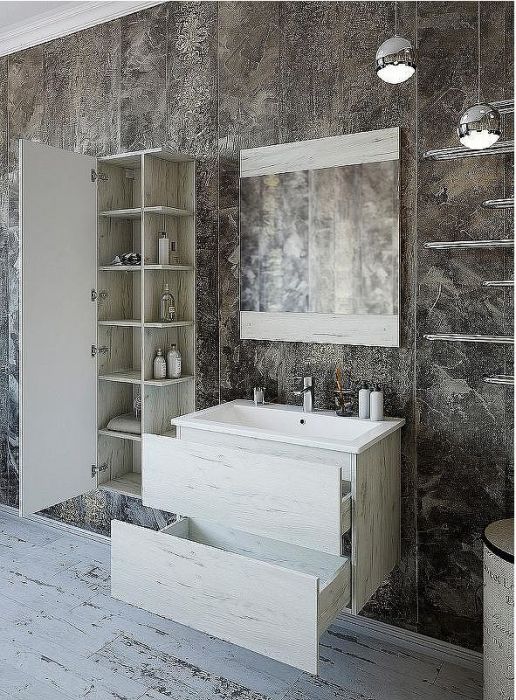 Тумба с раковиной Sanflor Чикаго 75 С16781 подвесная Дуб крафт белый