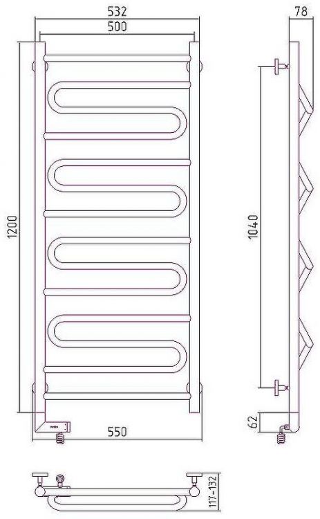 Электрический полотенцесушитель Сунержа Элегия 2.0 1200x500 L 31-5218-1250 Черный матовый