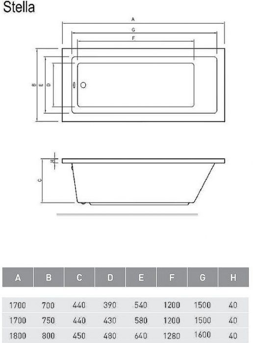 Акриловая ванна Relisan Stella 180x80 Гл000026030 без гидромассажа