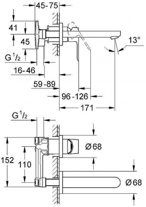 Смеситель для раковины Grohe BauEdge 20474000 Хром