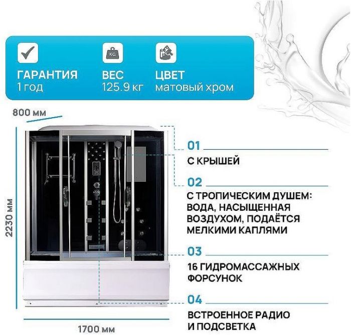 Душевой бокс River Wisla 170x80 ТН 10000002110 с поддоном