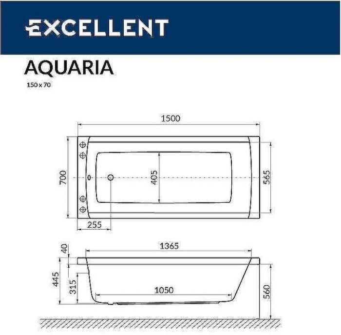 Акриловая ванна Excellent Aquaria 150x70 WAEX.AQU15.SOFT.GL с гидромассажем