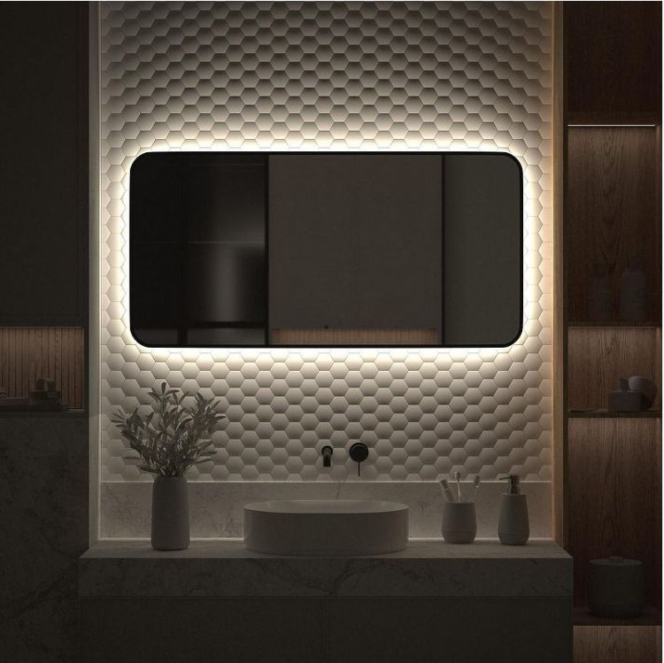 Зеркало Defesto Aura 120х60 DF 2968RH с подсветкой 34W-4500K/ИК - выключатель/Нейтральный белый свет/Черная рама Зеркало Defesto Aura 120х60 DF 2968RH с подсветкой 34W-4500K/ИК - выключатель/Нейтральный белый свет/Черная рама