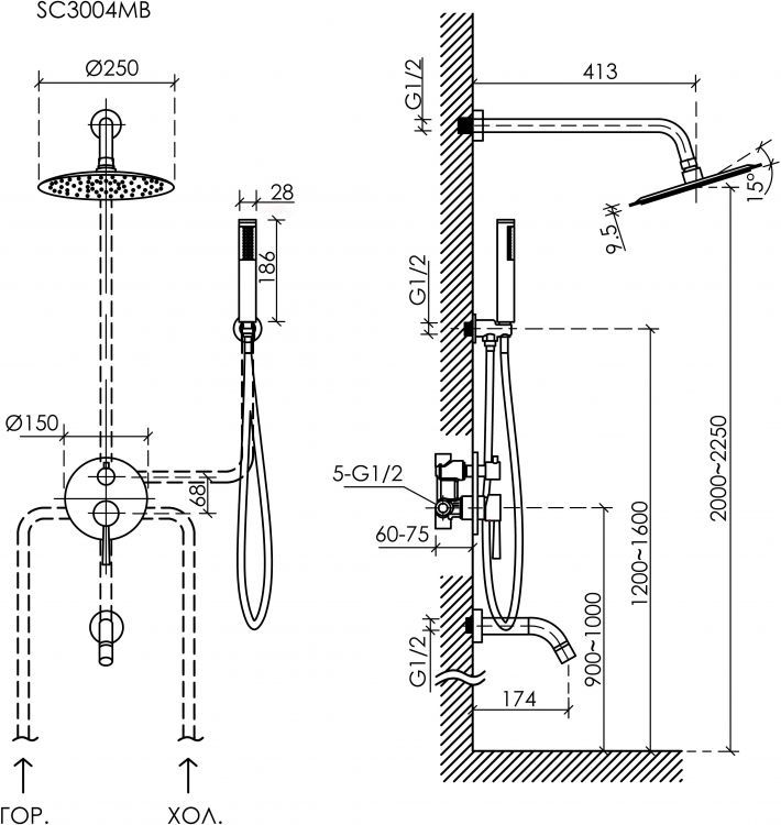 Душевой комплект SANCOS Select встраиваемый для душа, цвет чёрный матовый, SC3004MB