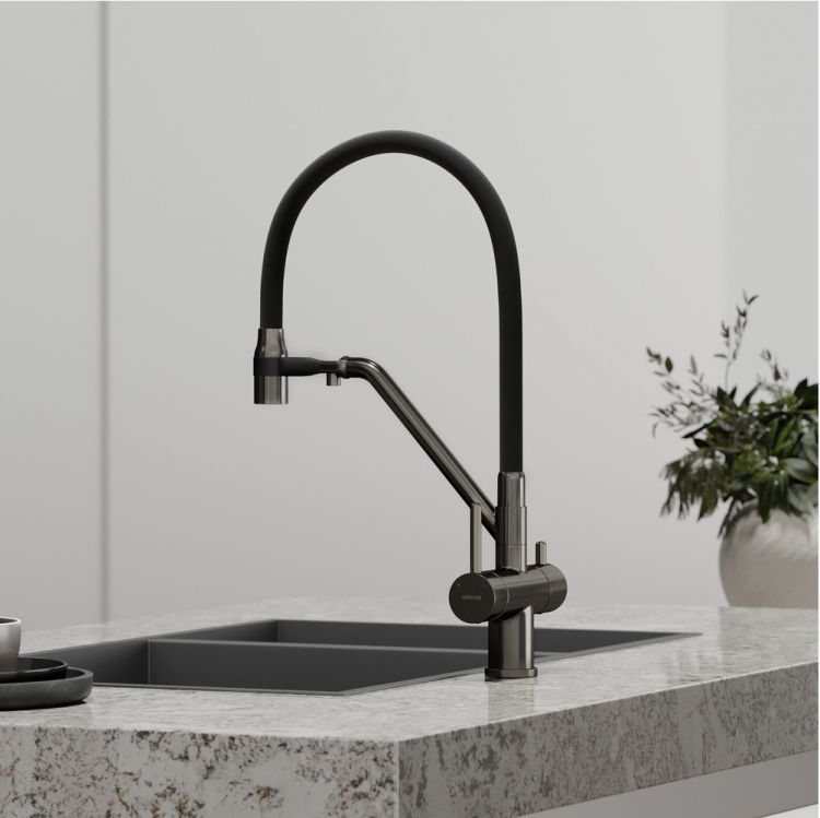 Смеситель для кухни Sancos Dora с гибким изливом, цвет вороненая сталь/черный, SC4003GG