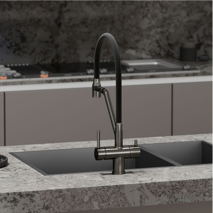 Смеситель для кухни Sancos Dora с гибким изливом, цвет вороненая сталь/черный, SC4003GG