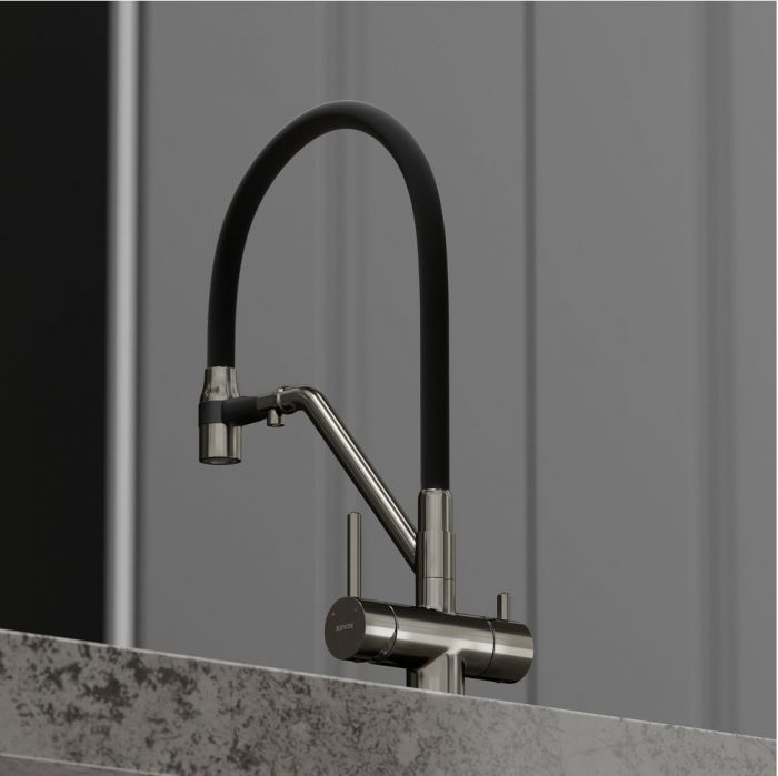 Смеситель для кухни Sancos Dora с гибким изливом, цвет вороненая сталь/черный, SC4003GG