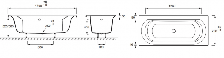 Акриловая ванна 170х75 Jacob Delafon Elise E60279-00 Акриловая ванна 170х75 Jacob Delafon Elise E60279-00