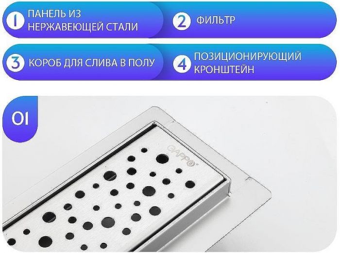 Душевой лоток Gappo G87007-2 с решеткой Нержавеющая сталь