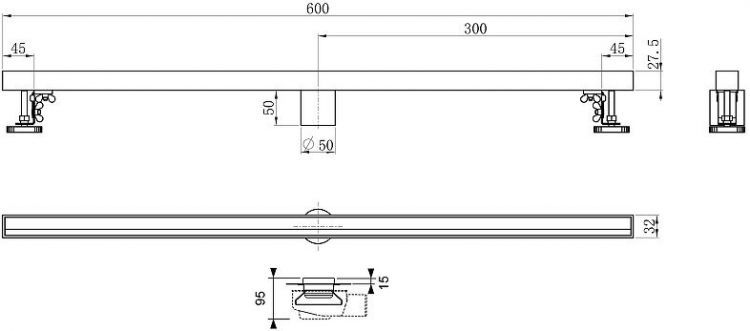 Душевой лоток Wonzon & Woghand 60 WW-65406M-GM с решеткой цвет Темный графит