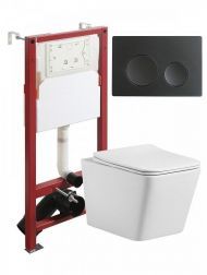 Комплект унитаза с инсталляцией Agger ATI10150+APB144 цвет Белый с сиденьем Микролифт и клавишей смыва цвет Черный матовый