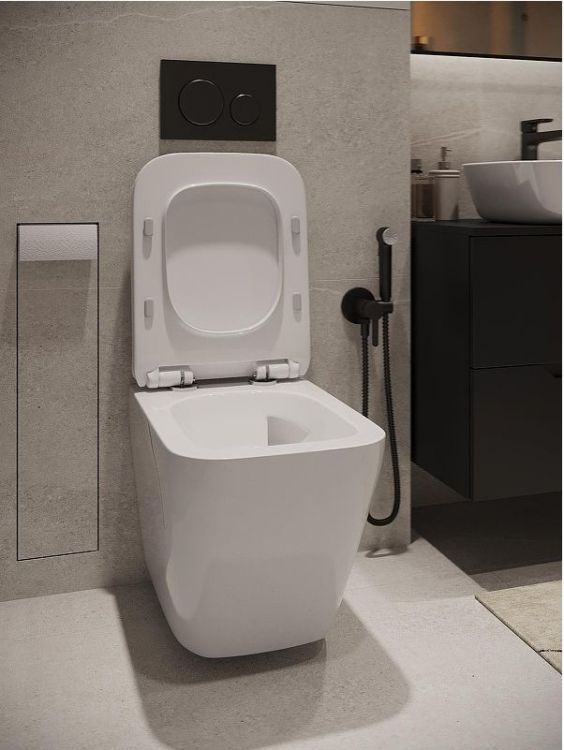 Комплект унитаза с инсталляцией Agger ATI10150+APB144 цвет Белый с сиденьем Микролифт и клавишей смыва цвет Черный матовый