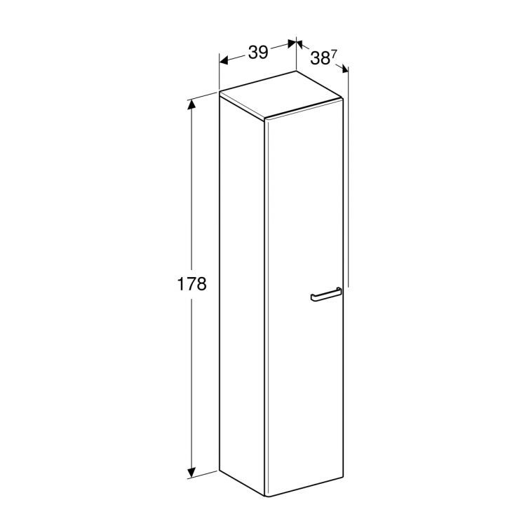 Шкафчик боковой Geberit Renova Plan высокий  1730 мм, с одной дверцей и двумя внутренними выдвижными ящиками, белый