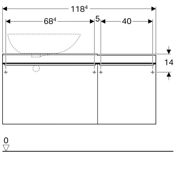 Тумба под раковину Geberit Citterio 118.4x54.3x50.4, правая, темный дуб, черное стекло [500.564.JJ.1]