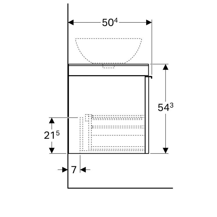Тумба под раковину Geberit Citterio 118.4x54.3x50.4, правая, темный дуб, черное стекло [500.564.JJ.1]
