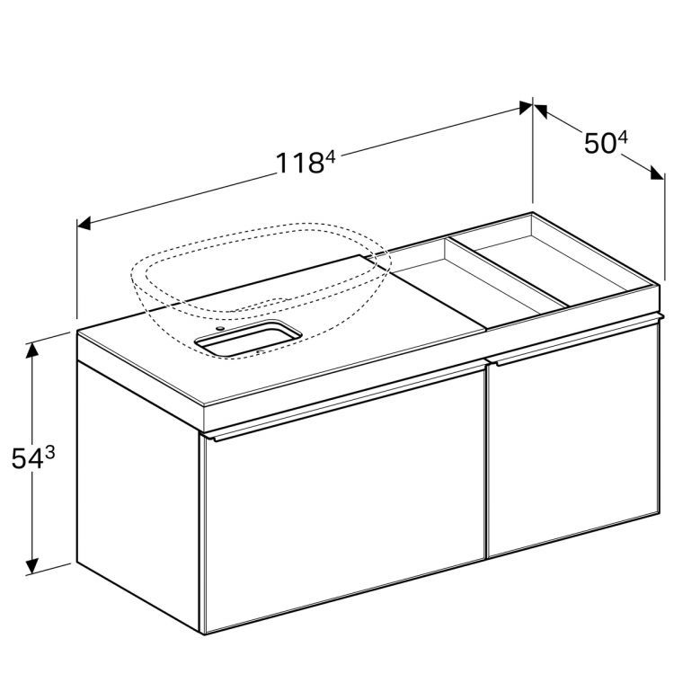 Тумба под раковину Geberit Citterio 118.4x54.3x50.4, правая, темный дуб, черное стекло [500.564.JJ.1]