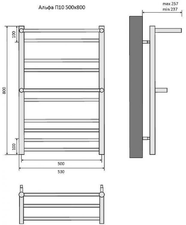 Водяной полотенцесушитель Aquatek Альфа П10 500x800 AQ RRP1080CH с полкой Хром