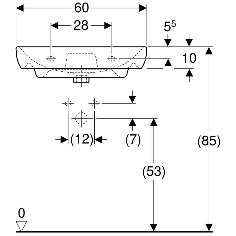 Раковина Geberit Smyle 60х48 см, с отв. под смеситель, с отв. перелива [500.228.01.1]