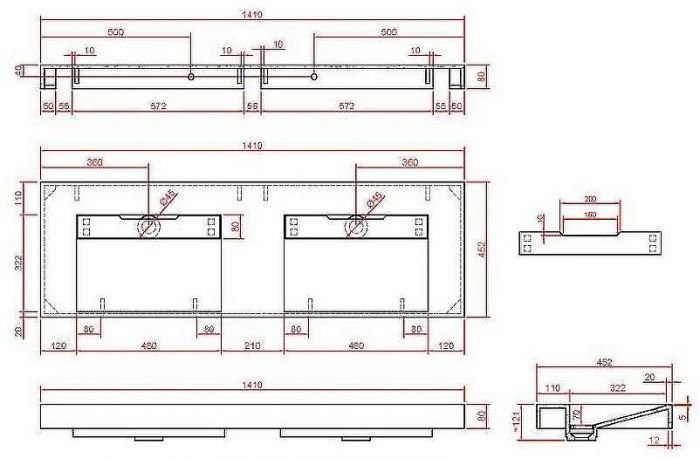 Раковина Boheme Armadi Art Flat 140 859-140-NM двойная Черный мрамор