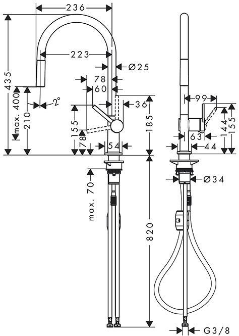 Hansgrohe Talis M54 Смеситель для кухни, на 1 отв, излив 21cм., с вытяжным изливом, цвет: хром