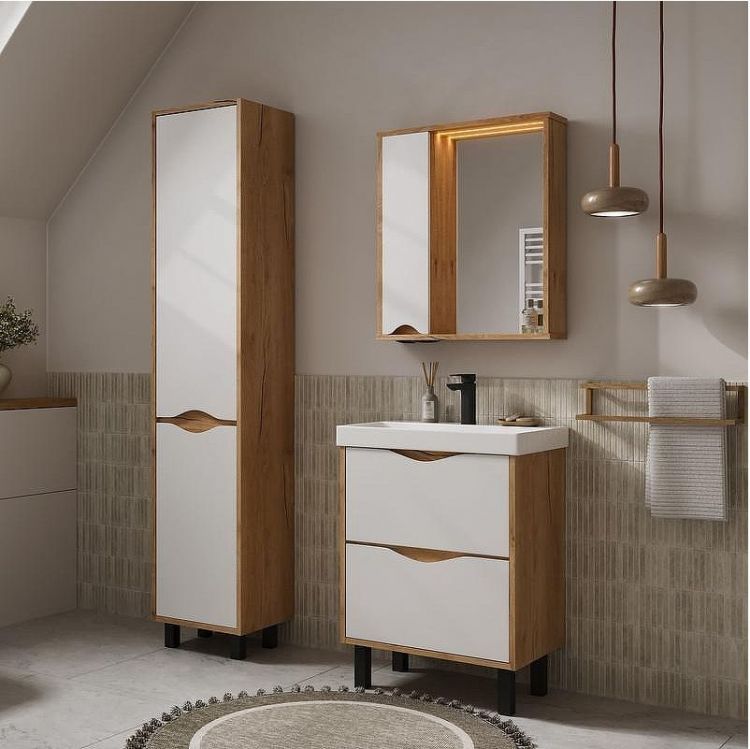 Зеркало со шкафом Volna Barney 60 L zsBARNEY60.L-04 с подсветкой цвет Белый Дуб гудзон