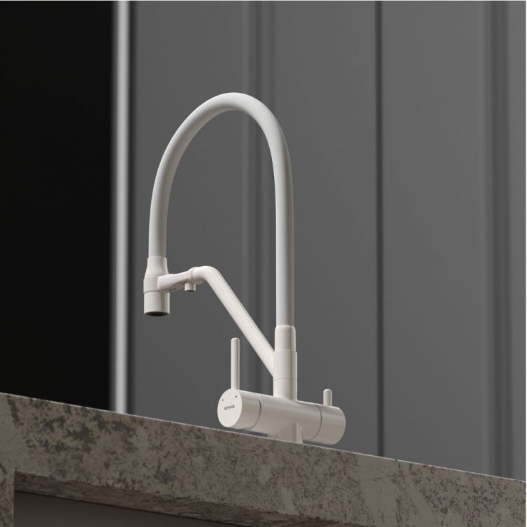 Смеситель для кухни Sancos Dora с гибким изливом, цвет матовый белый/белый, SC4003MW