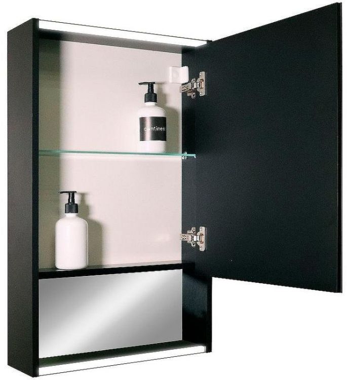 Зеркальный шкаф Reflexion Box 600х800 RF2421BL с подсветкой Черный матовый Зеркальный шкаф Reflexion Box 600х800 RF2421BL с подсветкой Черный матовый