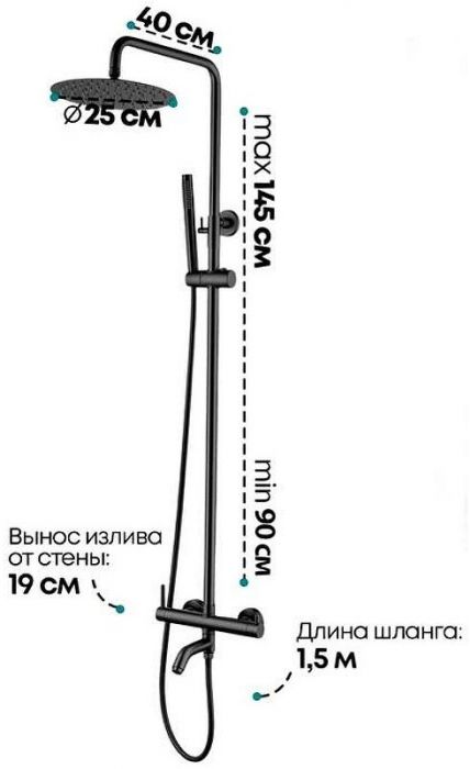 Душевая система Grocenberg GB7099BL Черная матовая