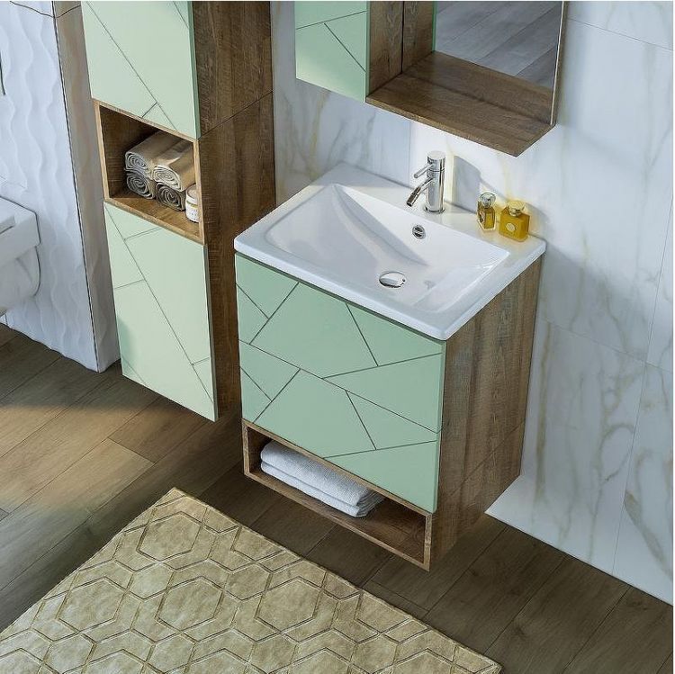 Тумба под раковину Бриклаер Кристалл 60 4627125417153 подвесная Фисташка Дуб гранж песочный