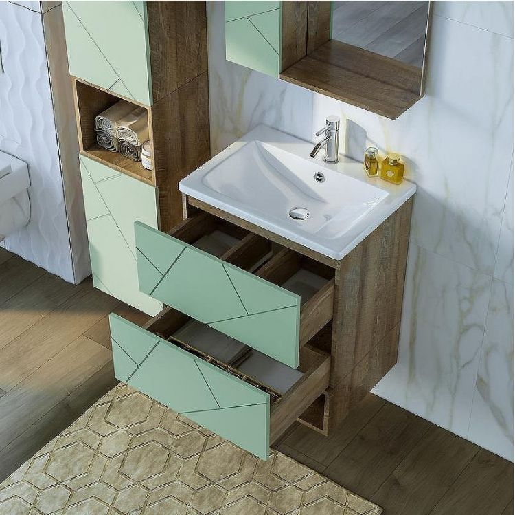 Тумба под раковину Бриклаер Кристалл 60 4627125417153 подвесная Фисташка Дуб гранж песочный