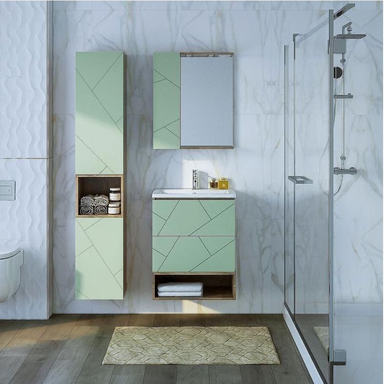 Тумба под раковину Бриклаер Кристалл 60 4627125417153 подвесная Фисташка Дуб гранж песочный