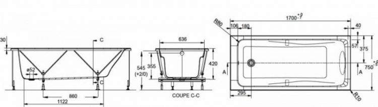 Акриловая ванна 170х75 Jacob Delafon Odeon Up E6D023-00 Акриловая ванна 170х75 Jacob Delafon Odeon Up E6D023-00