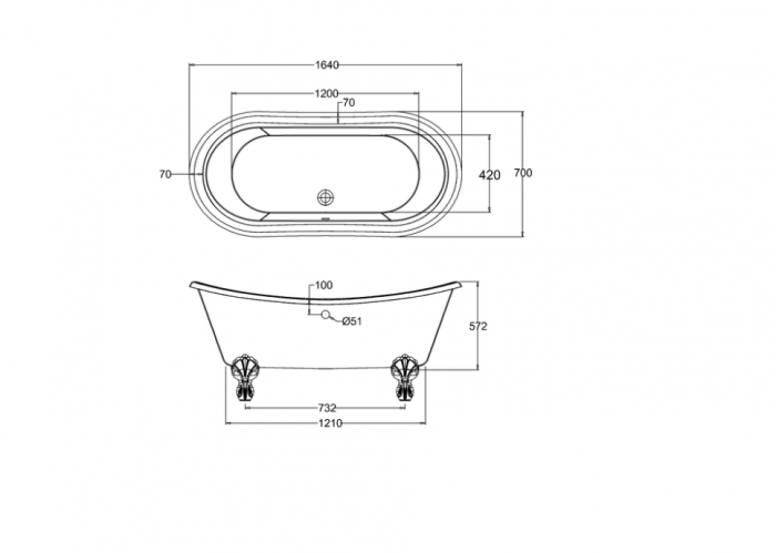 Ванна отдельностоящая Burlington Bateau 164х70 см, T10F