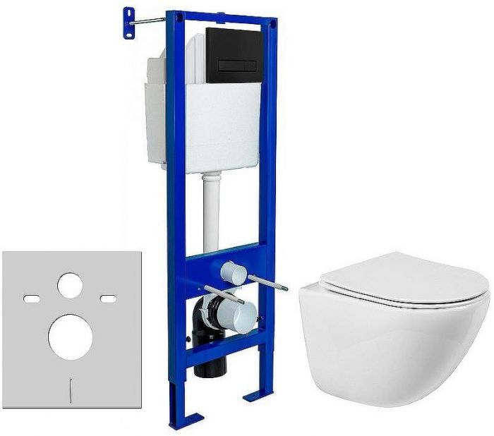 Комплект унитаза BelBagno Amanda BB051CHR+BB051SC с инсталляцией Berges Atom 410 040340 с сиденьем Микролифт и Черной матовой клавишей смыва